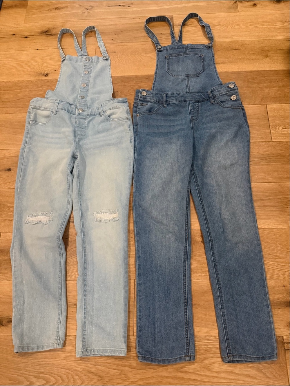 Lot of 2 Cat & Jack Girls Denim Overalls - Light Blue & Medium Blue
